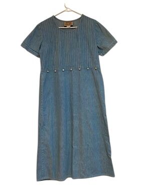 VTG Studio Ease Denim Maxi Dress 14 Blue Jean Cottagecore 90s Granny